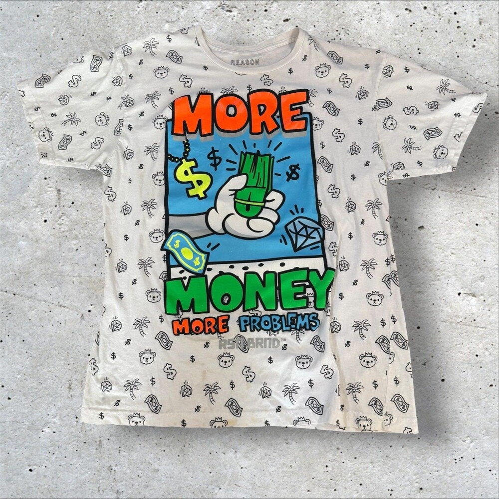 Reason Clothing More Money More Problems T Shirt Mens XL Cream Streetwear Tee